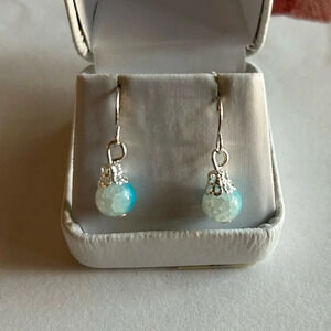 3/$20 Blue and White Dual Crystal Ornate Silver Plated Dangling Drop Earrings